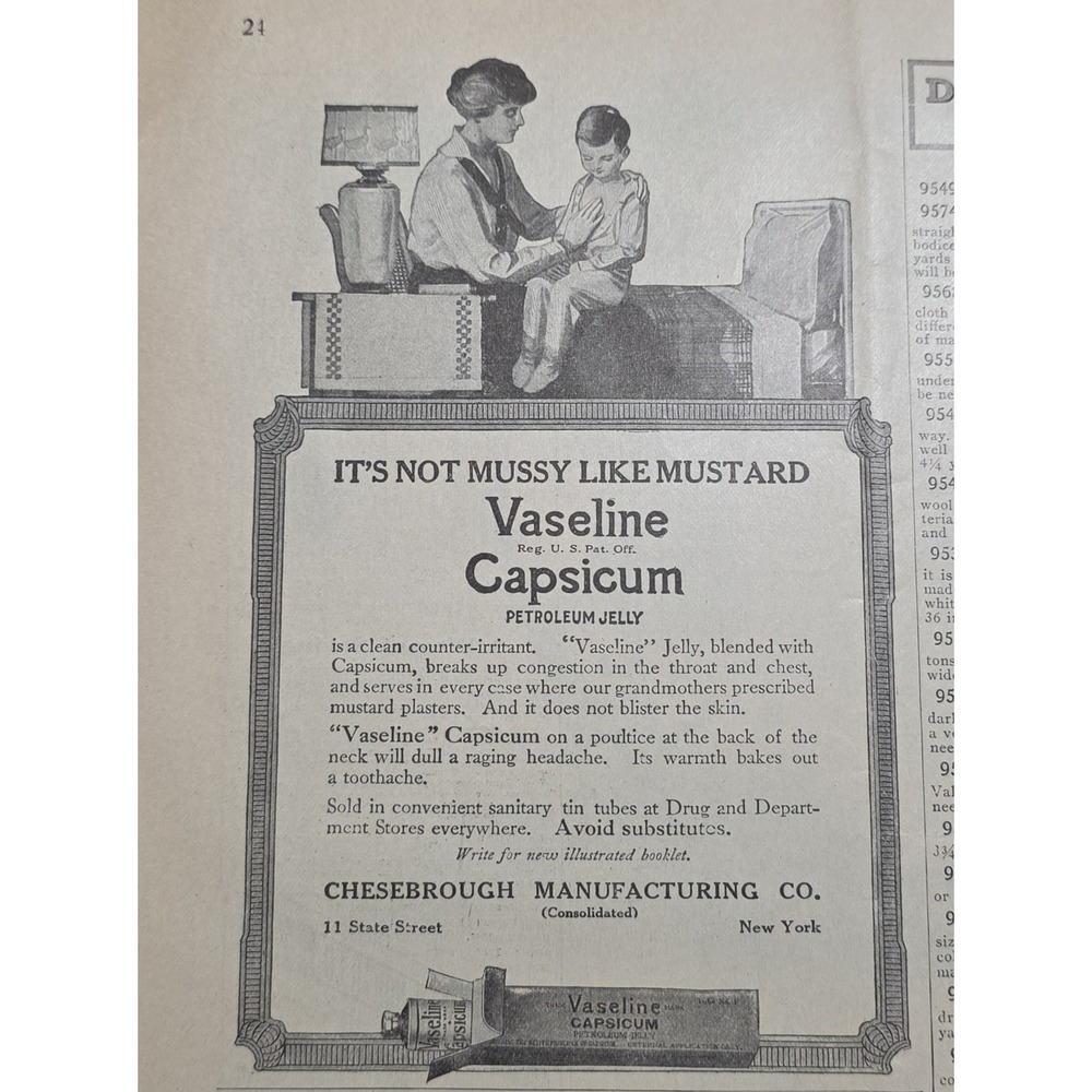 Vintage 1917 Vaseline Capsicum Print Ad Chesebrough Mfg Co Medical Ephemera